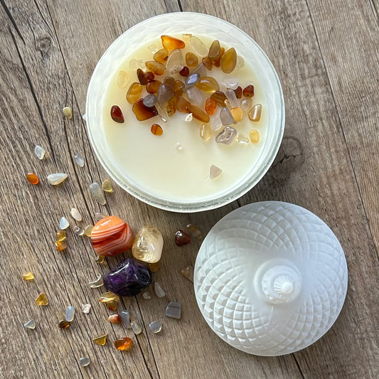 ARIES Gift Box | 60hr Candle + Crystals | Zodiac Collection